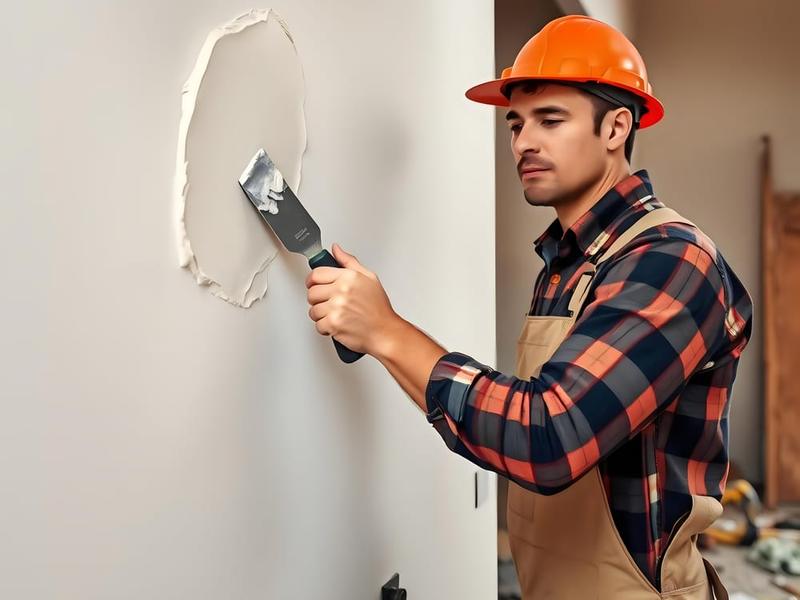 Skim-coating a wall smooth with a taping knife after wallpaper removal